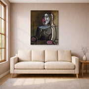 Gallery-wrapped canvas print of Pablo Picasso's 'Seated Woman' displayed on a wall in a living room