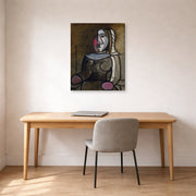 Gallery-wrapped canvas print of Pablo Picasso's 'Seated Woman' displayed on a wall in a home office