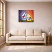 Unframed poster print of Pablo Picasso's 'Sleeping Girl' displayed on a wall in a living room