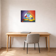 Unframed poster print of Pablo Picasso's 'Sleeping Girl' displayed on a wall in a home office