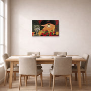 Gallery-wrapped canvas print of Pablo Picasso's 'Still Life Under the Lamp' displayed on a wall in a dining room