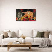 Gallery-wrapped canvas print of Pablo Picasso's 'Still Life Under the Lamp' displayed on a wall in a living room