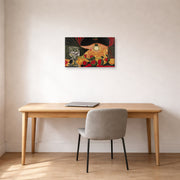 Gallery-wrapped canvas print of Pablo Picasso's 'Still Life Under the Lamp' displayed on a wall in a home office