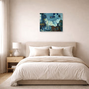 Unframed poster print of Pablo Picasso's 'The Bath Tab' displayed on a wall in a bedroom