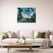 Unframed poster print of Pablo Picasso's 'The Bath Tab' displayed on a wall in a living room