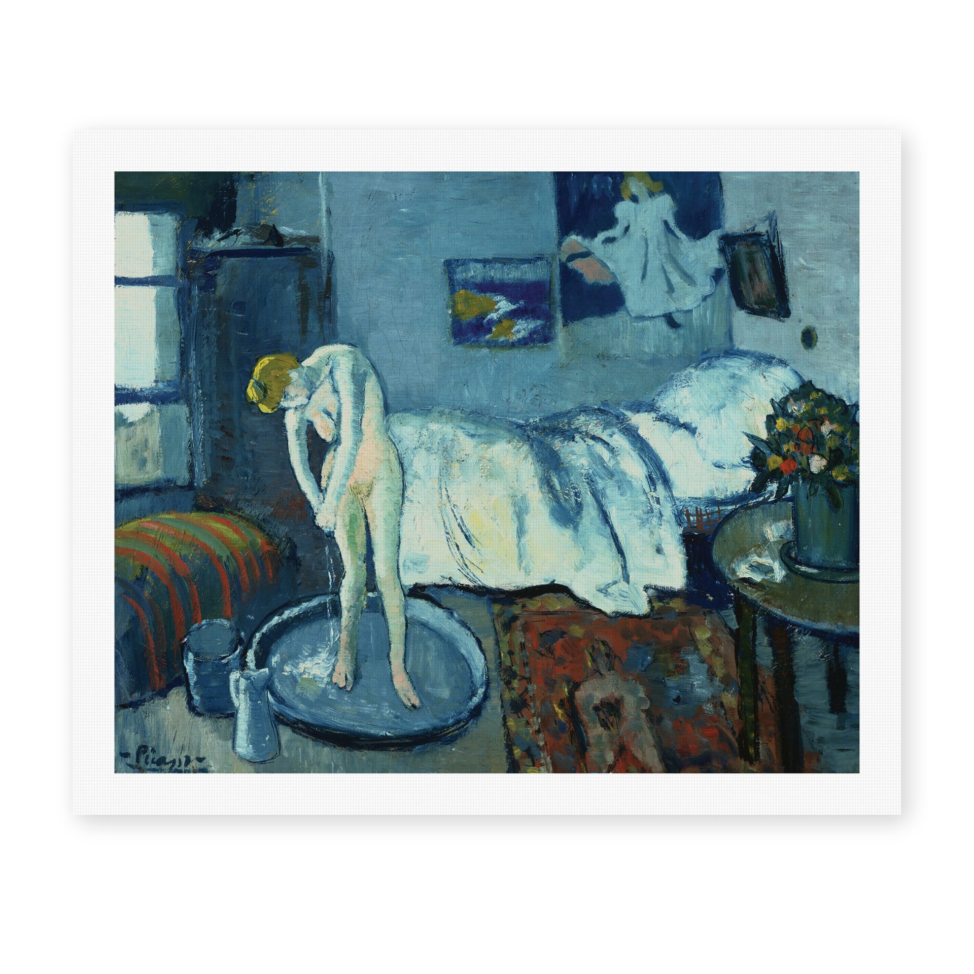 Pablo Picasso's 'The Blue Room' painting reproduced as a rolled canvas print