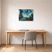 Gallery-wrapped canvas print of Pablo Picasso's 'The Blue Room' displayed on a wall in a home office