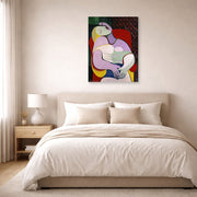 Gallery-wrapped canvas print of Pablo Picasso's 'The Dream' displayed on a wall in a bedroom