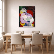 Gallery-wrapped canvas print of Pablo Picasso's 'The Dream' displayed on a wall in a dining room