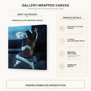 Pablo Picasso - The Old Guitarist gallery wrap canvas construction and hanging details infographic