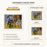 Pablo Picasso - The Painter and The Model canvas print size comparison and framing display infographic