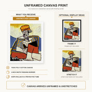 Pablo Picasso - The Smoker canvas print size comparison and framing display infographic
