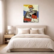 Gallery-wrapped canvas print of Pablo Picasso's 'The Smoker' displayed on a wall in a bedroom