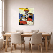Unframed poster print of Pablo Picasso's 'The Smoker' displayed on a wall in a dining room