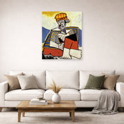 Unframed poster print of Pablo Picasso's 'The Smoker' displayed on a wall in a living room