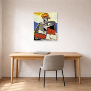 Unframed poster print of Pablo Picasso's 'The Smoker' displayed on a wall in a home office