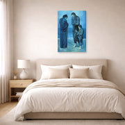 Gallery-wrapped canvas print of Pablo Picasso's 'The Tragedy 1903' displayed on a wall in a bedroom