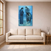 Gallery-wrapped canvas print of Pablo Picasso's 'The Tragedy 1903' displayed on a wall in a living room