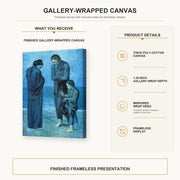 Pablo Picasso - The Tragedy 1903 gallery wrap canvas construction and hanging details infographic