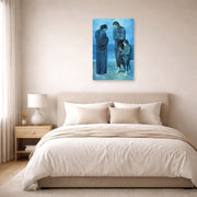 Unframed poster print of Pablo Picasso's 'The Tragedy 1903' displayed on a wall in a bedroom