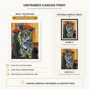 Pablo Picasso - Weeping Woman canvas print size comparison and framing display infographic