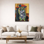 Gallery-wrapped canvas print of Pablo Picasso's 'Weeping Woman' displayed on a wall in a living room