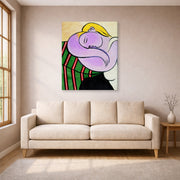 Gallery-wrapped canvas print of Pablo Picasso's 'Woman with Yellow Hair' displayed on a wall in a living room