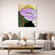 Gallery-wrapped canvas print of Pablo Picasso's 'Woman with Yellow Hair' displayed on a wall in a living room