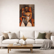 Gallery-wrapped canvas print of Pablo Picasso's 'Woman with a Fan' displayed on a wall in a living room