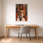 Gallery-wrapped canvas print of Pablo Picasso's 'Woman with a Fan' displayed on a wall in a home office