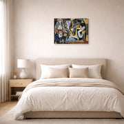 Gallery-wrapped canvas print of Pablo Picasso's 'Women of Algiers' displayed on a wall in a bedroom