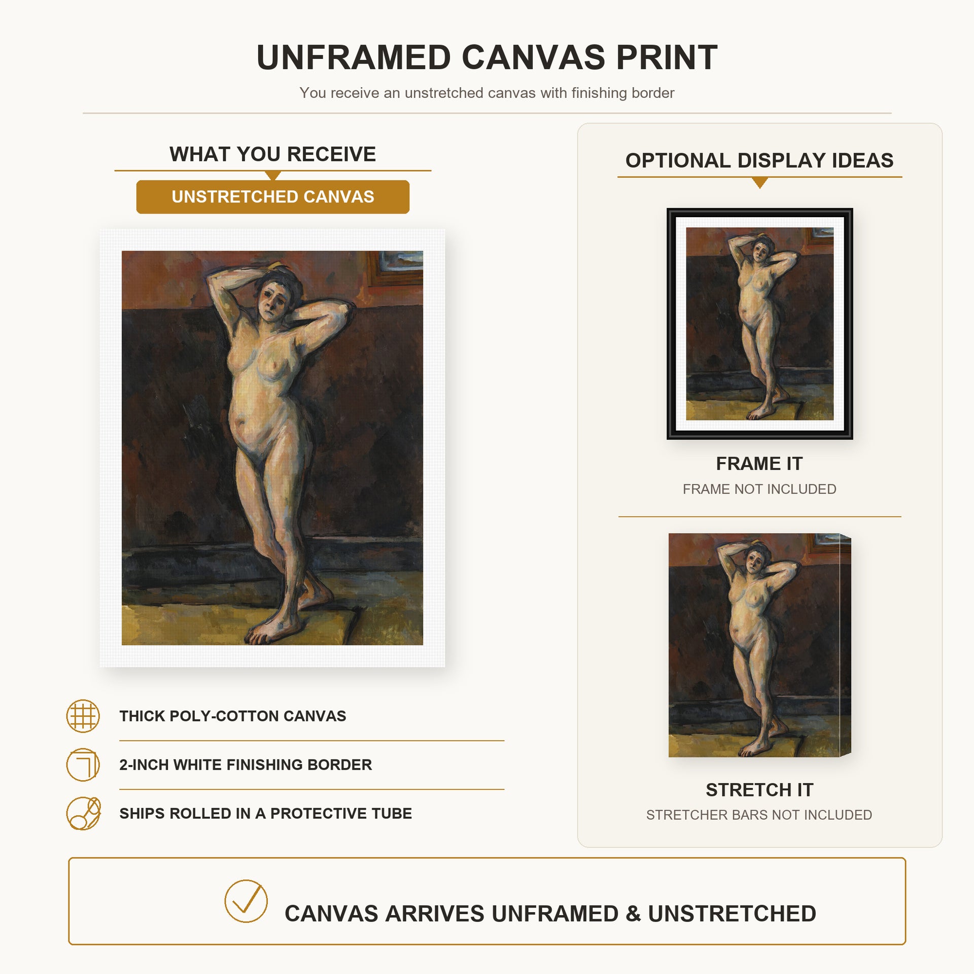 Paul Cezanne - Femme Nue Debout - canvas print combined product and display infographic frame and bars not included