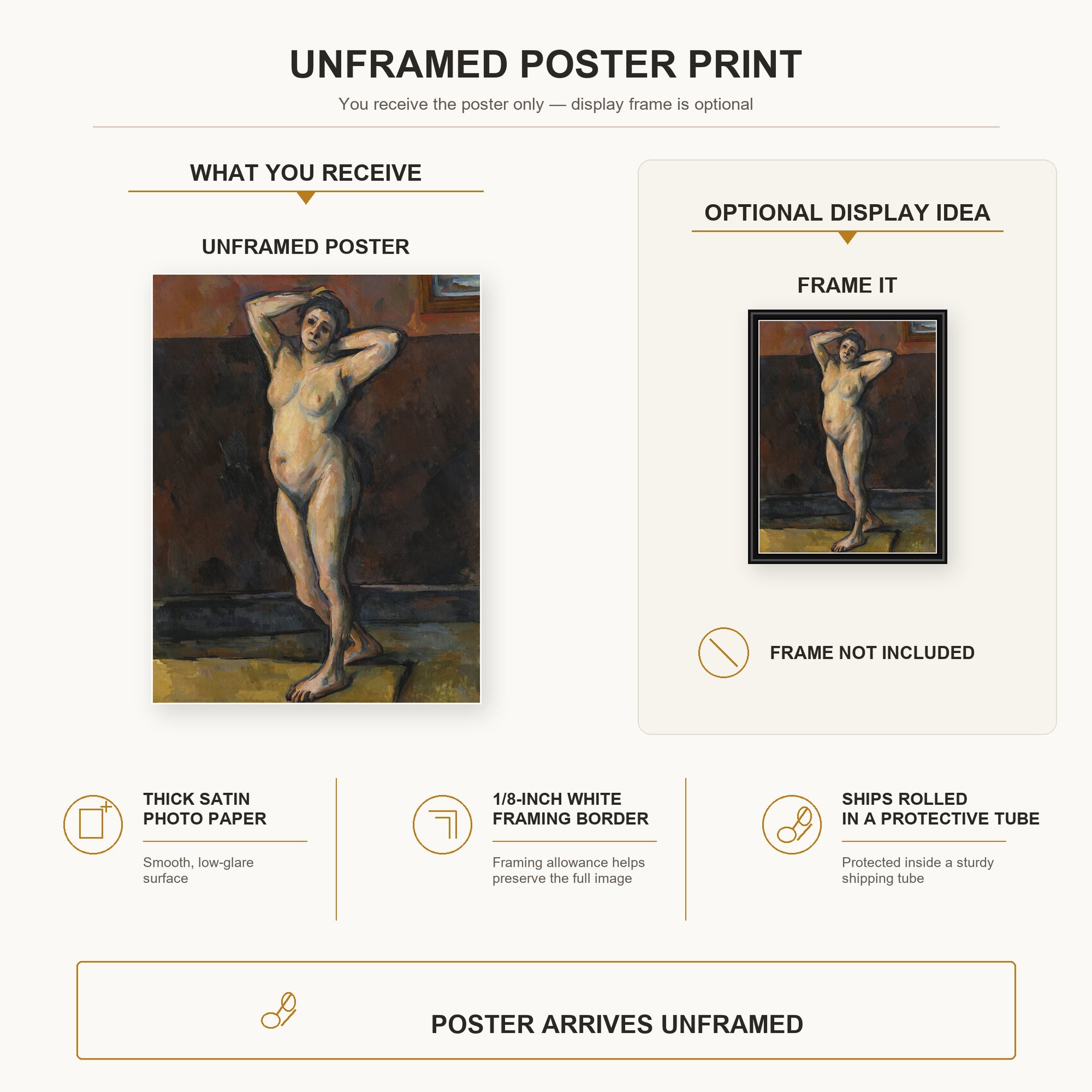 Paul Cezanne - Femme Nue Debout - poster print combined product and display infographic