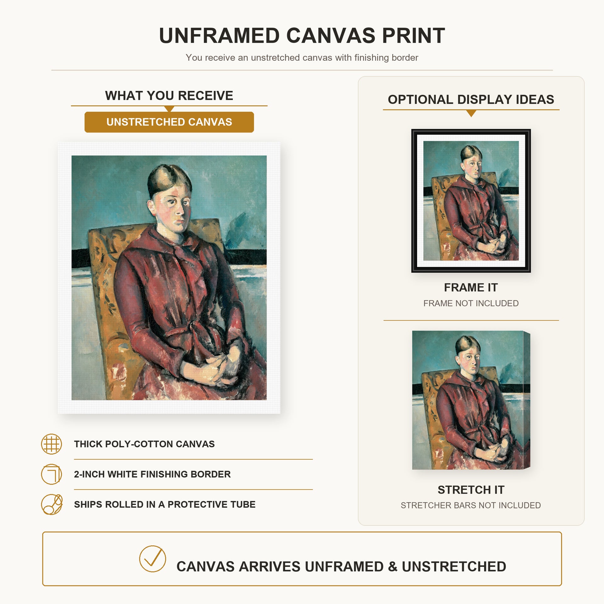 Paul Cezanne - Madame Cezanne in a Yellow Armchair - canvas print combined product and display infographic frame and bars not included