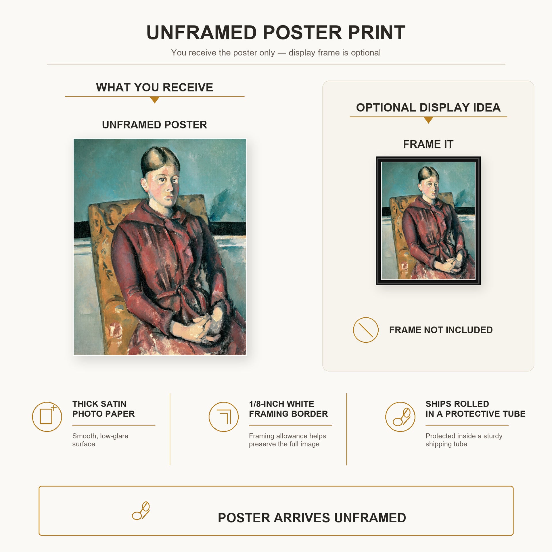 Paul Cezanne - Madame Cezanne in a Yellow Armchair - poster print combined product and display infographic