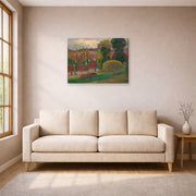 Gallery-wrapped canvas print of Paul Gauguin's A Farm in Brittany displayed on a wall in a living room