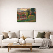 Unframed poster print of Paul Gauguin's A Farm in Brittany displayed on a wall in a second living room setting