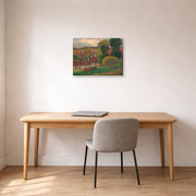 Unframed poster print of Paul Gauguin's A Farm in Brittany displayed on a wall in an office