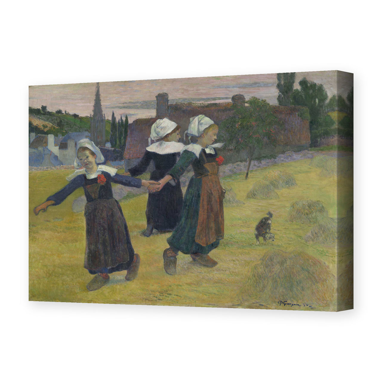Paul Gauguin's 'Breton Girls Dancing' painting reproduced as a gallery-wrapped canvas print