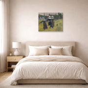 Gallery-wrapped canvas print of Paul Gauguin's Breton Girls Dancing displayed on a wall in a bedroom