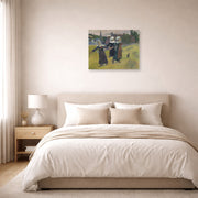 Unframed poster print of Paul Gauguin's Breton Girls Dancing displayed on a wall in a bedroom