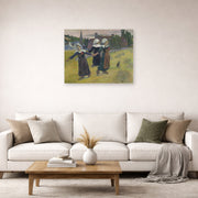 Unframed poster print of Paul Gauguin's Breton Girls Dancing displayed on a wall in a second living room setting