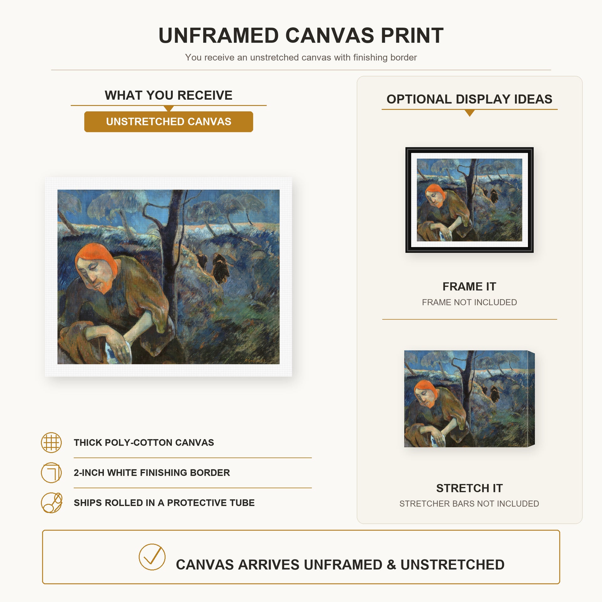 Paul Gauguin - Christ in the Garden of Olives canvas print size comparison and framing display infographic