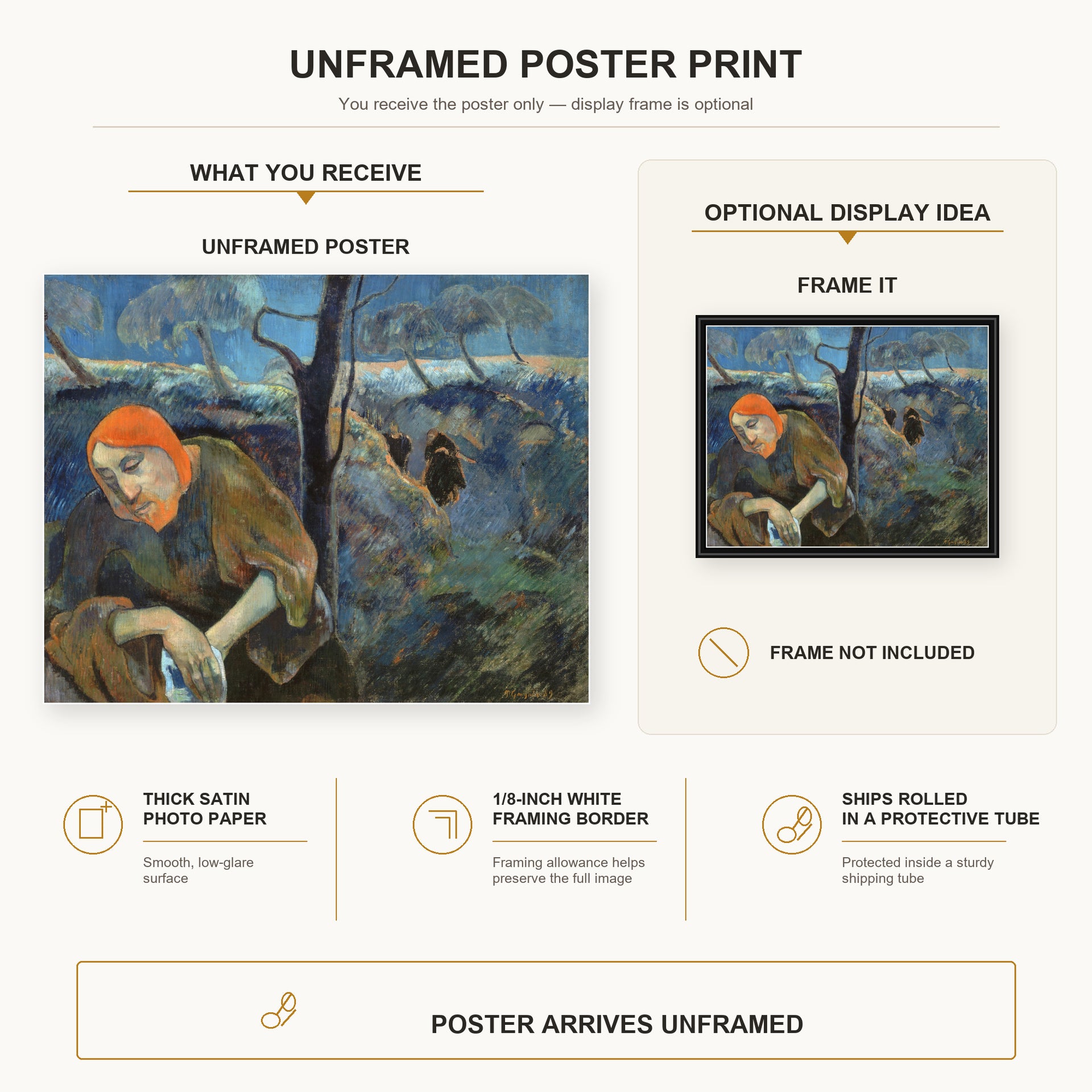 Paul Gauguin - Christ in the Garden of Olives poster print size comparison and framing display infographic