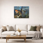 Unframed poster print of Paul Gauguin's Christ in the Garden of Olives displayed on a wall in a second living room setting