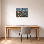 Unframed poster print of Paul Gauguin's Christ in the Garden of Olives displayed on a wall in an office