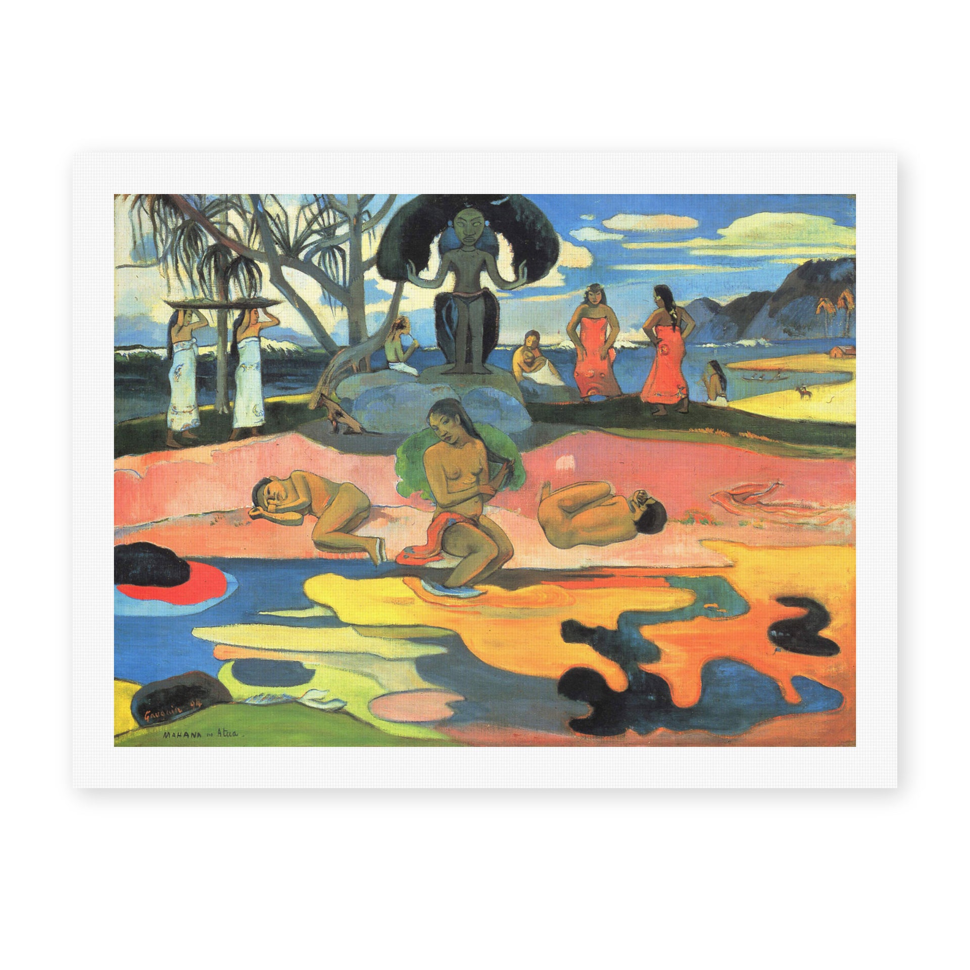 Paul Gauguin's 'Day of the God (Mahana no Atua)' painting reproduced as a rolled canvas print