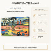Paul Gauguin - Day of the God (Mahana no Atua) gallery wrap canvas construction and hanging details infographic