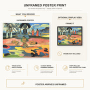 Paul Gauguin - Day of the God (Mahana no Atua) poster print size comparison and framing display infographic