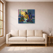 Gallery-wrapped canvas print of Paul Gauguin's Eiaha Ohipa displayed on a wall in a living room